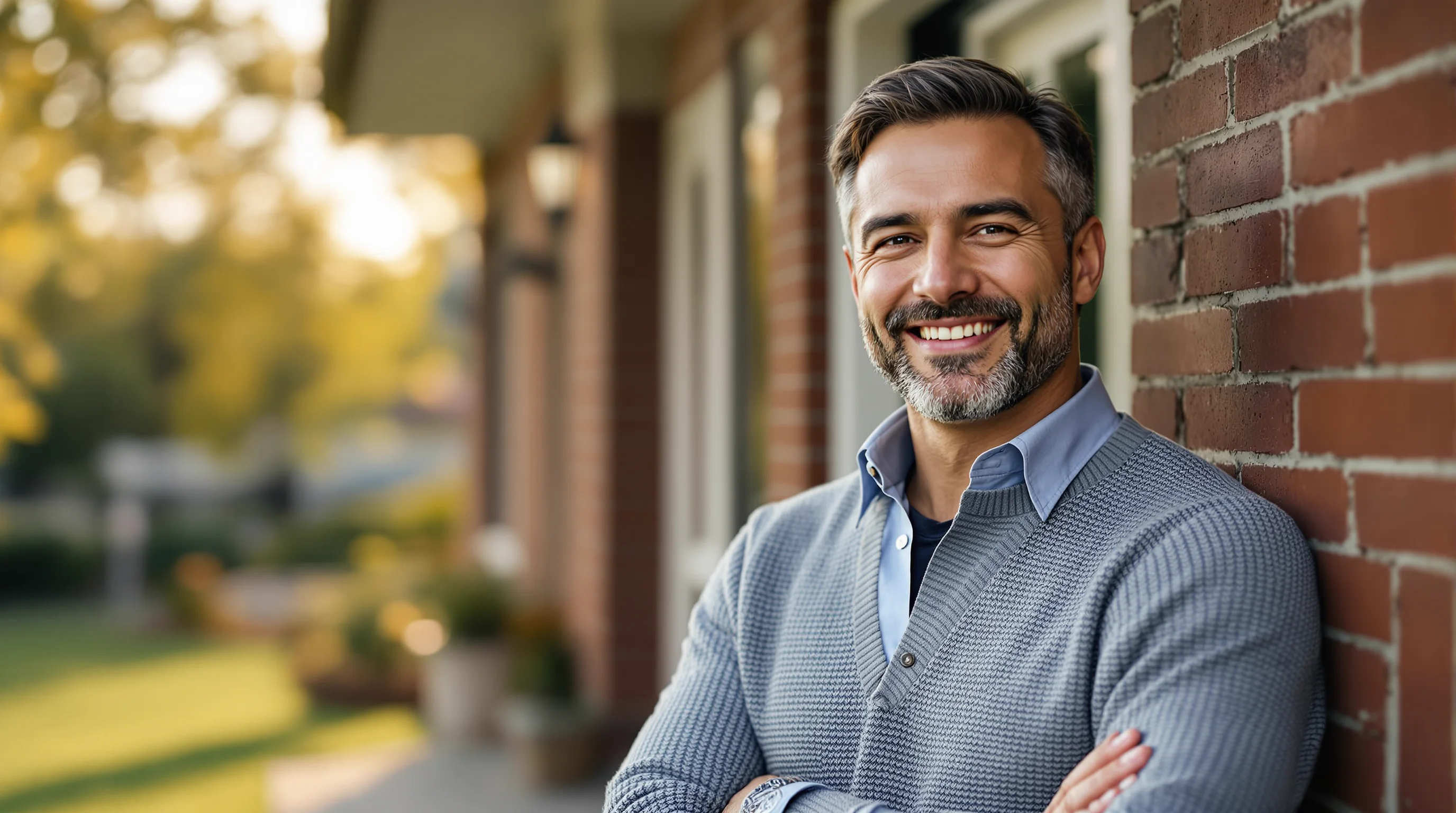A property owner folding his arms in front of his vacancy